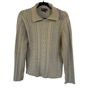 Vintage Cableknit Sage Green Sweater Collared Cozy Preppy Cabin Winter Large